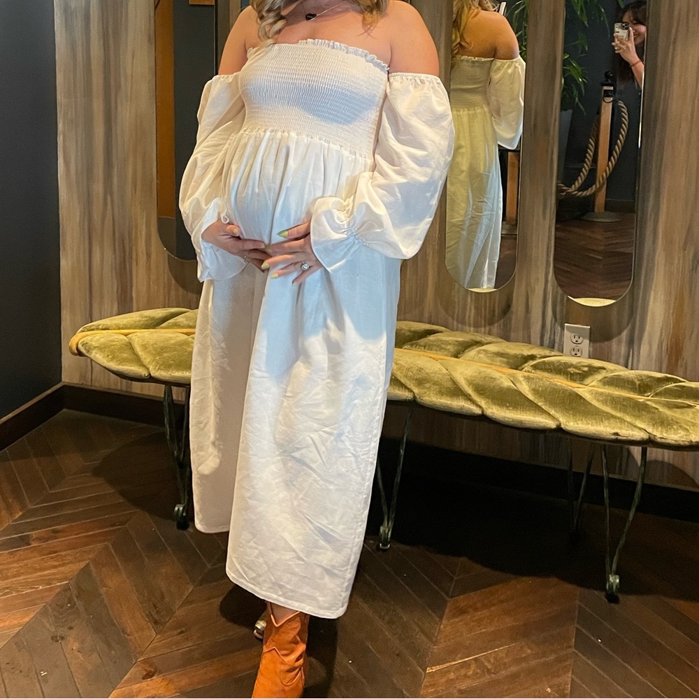 Petal and Pup Domenica Shirred Long Sleeve Midi Dress